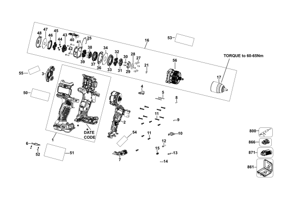 DEWALT Ersatzteile AKKU SCHRAUBER DCD800D2T Typ: 1 QW