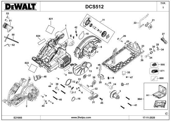 DEWALT Ersatzteile KREISSGE DCS512N Typ: 1 XJ