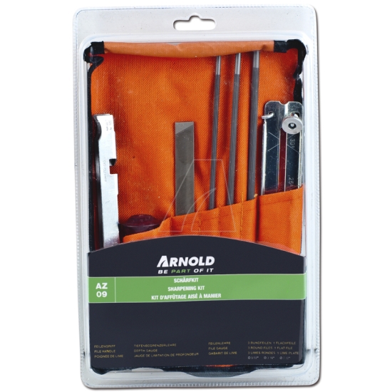 Arnold Ersatzteil Schärfkit in Rolle, Feilen 4 mm, 4,8 mm, 5,5 mm, Flachfeile, Tiefenbegrenzerlehre, Feilengriff, Feilenlehre einfach online kaufen.