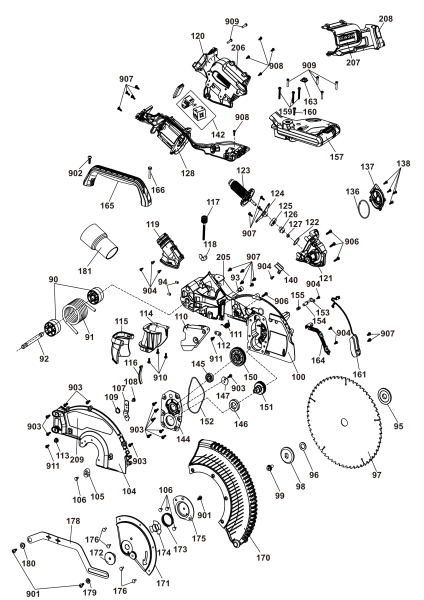 DEWALT Ersatzteile GEHRUNGSSÄGE DCS781X1 Typ: 20 QU