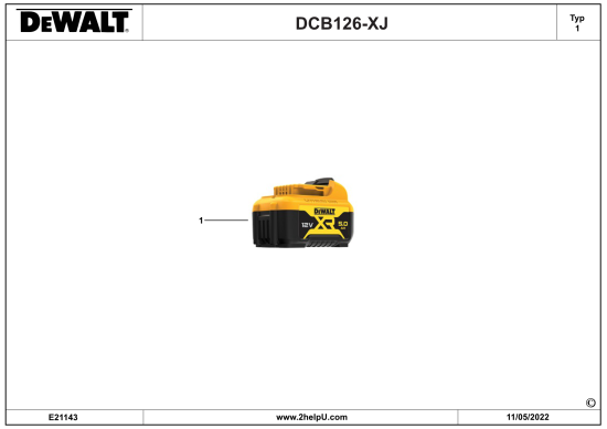 DEWALT Ersatzteile BATTERIE DCB126 Typ: 1 XJ