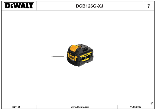 DEWALT Ersatzteile BATTERIE DCB126G Typ: 1 XJ