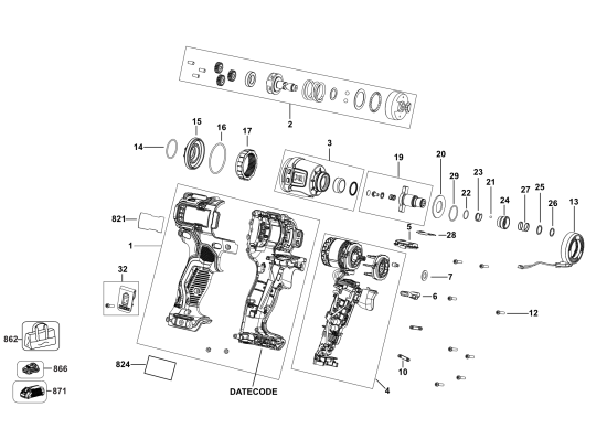 DEWALT Ersatzteile AKKU DREHMOMENTSCHLÜSSEL DCF801B Typ: 1 QU