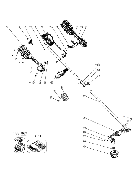 DEWALT Ersatzteile AKKU-RASENTRIMMER DCST972B Typ: 1 QU