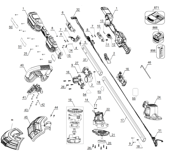 DEWALT Ersatzteile AKKU-RASENTRIMMER DCST922B Typ: 2 QU