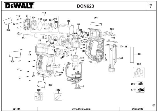 DEWALT Ersatzteile PIN NAGLER DCN623B Typ: 2 QU