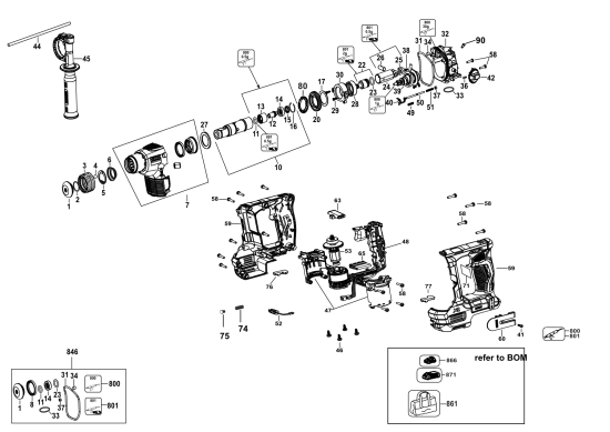 DEWALT Ersatzteile DREHHAMMER DCH072G2 Typ: 1 QU