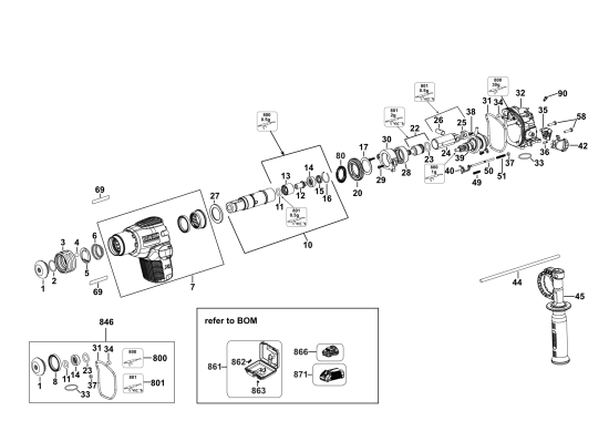 DEWALT Ersatzteile AKKU BOHRHAMMER DCH172NT Typ: 1 XJ