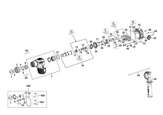 DEWALT Ersatzteile AKKU BOHRHAMMER DCH072P2 Typ: 1 QW