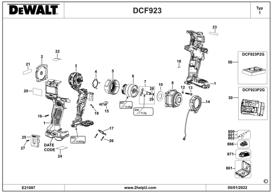 DEWALT Ersatzteile SCHLAGSCHRAUBENSCHL. DCF923P2G Typ: 1 QW