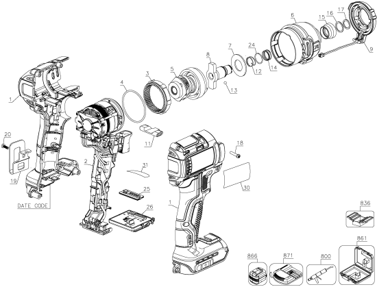 DEWALT Ersatzteile DCF888B Typ: 1 QU