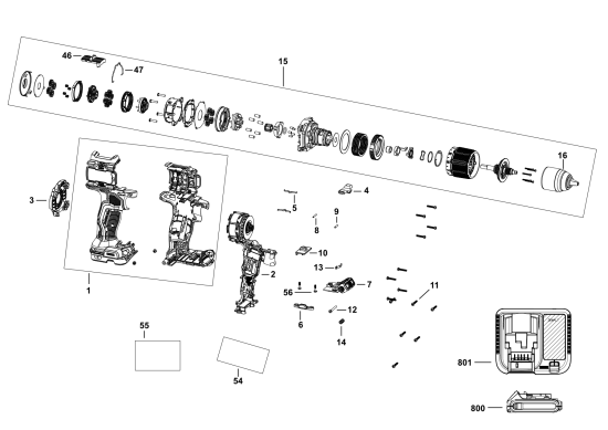 DEWALT Ersatzteile BOHRHAMMER DCD805B Typ: 1 QU