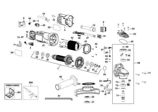 DEWALT Ersatzteile KLEINER WINKELSCHLEIFER DWE4156KD Typ: 1 QS