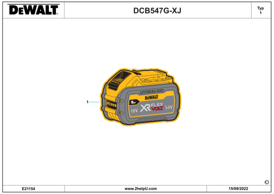 DEWALT Ersatzteile BATTERIE DCB547G-XJ Typ: 1 XJ