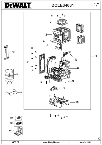 DEWALT Ersatzteile MULTILINIENLASER DCLE34031N Typ: 1 XJ