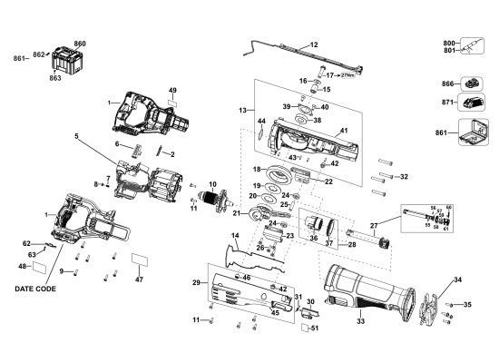 DEWALT Ersatzteile AKKU SÄBELSÄGE DCS386H2T Typ: 1 QW