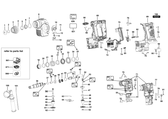 DEWALT Ersatzteile DREHHAMMER DCH273N Typ: 20 XJ