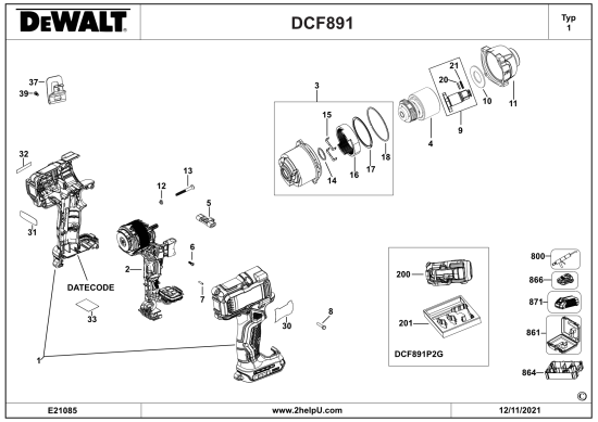 DEWALT Ersatzteile SCHLAGSCHRAUBENSCHL. DCF891N Typ: 1 XJ