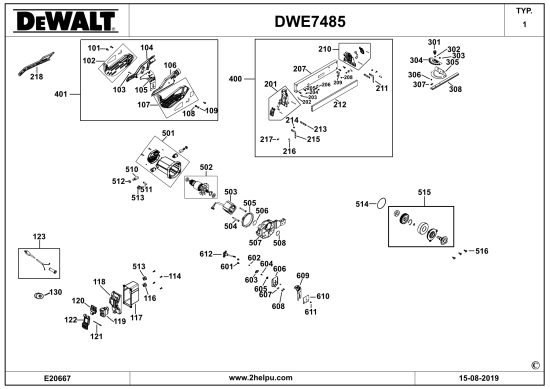 DEWALT Ersatzteile TISCH SAGEN DWE7485 Typ: 1 QS