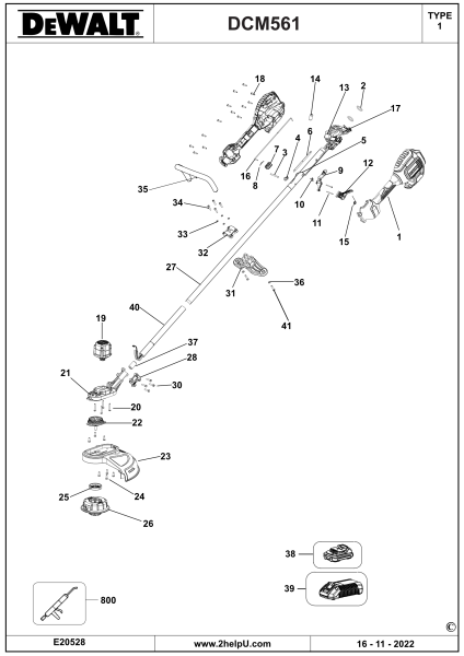 DEWALT Ersatzteile RASENTRIMMER DCM561L1S Typ: 1 XJ