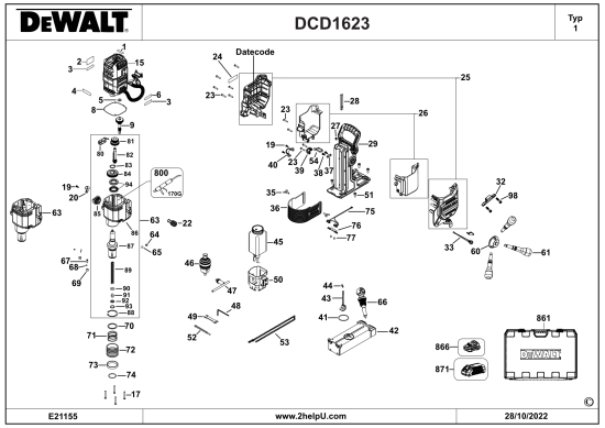 DEWALT Ersatzteile MAG. BOHRMA. STÄNDER DCD1623N Typ: 1 XJ