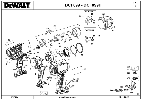 DEWALT Ersatzteile SCHLAGSCHRAUBENSCHL. DCF899 Typ: 1 QW
