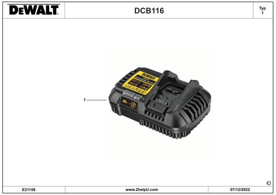 DEWALT Ersatzteile BATTERIE-LADEGERÄT DCB116-QW Typ: 1 QW