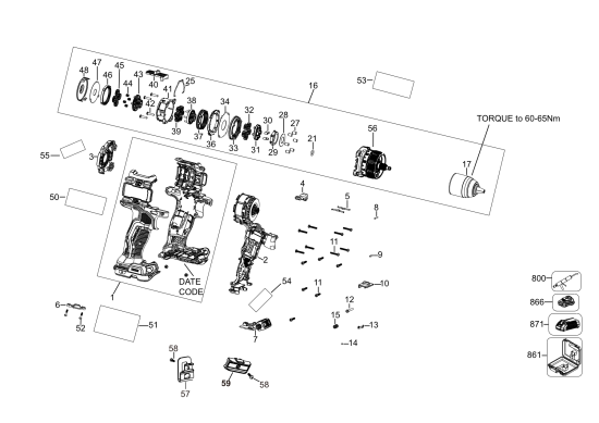 DEWALT Ersatzteile AKKU SCHRAUBER DCD800P2LRT Typ: 1 QW