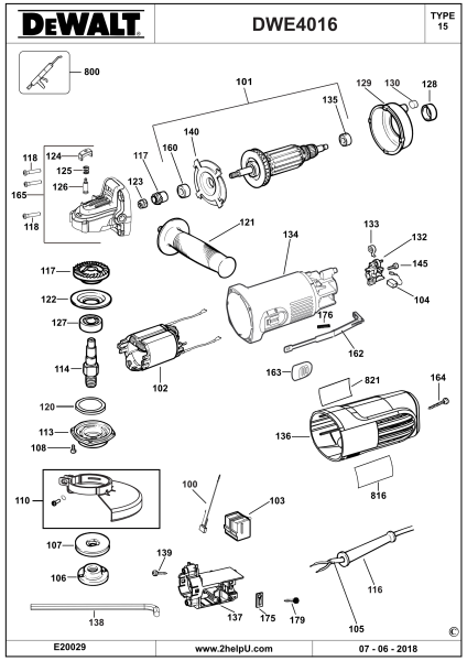 DEWALT Ersatzteile KLEINER WINKELSCHLEIFER DWE4016D2 Typ: 15 QS