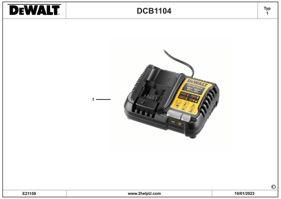 DEWALT Ersatzteile BATTERIE-LADEGERÄT DCB1104 Typ: 1 QW
