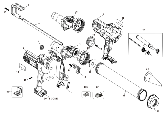DEWALT Ersatzteile KARTUSCHENPISTOLE DCE580D1 Typ: 1 QW