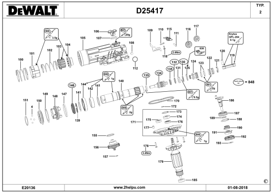 DEWALT Ersatzteile DREHBOHRHAMMER D25417KT Typ: 2 QS