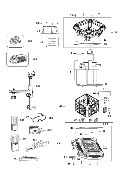 DEWALT Ersatzteile ROTATIONSLASER DCE079D1G Typ: 2 QW