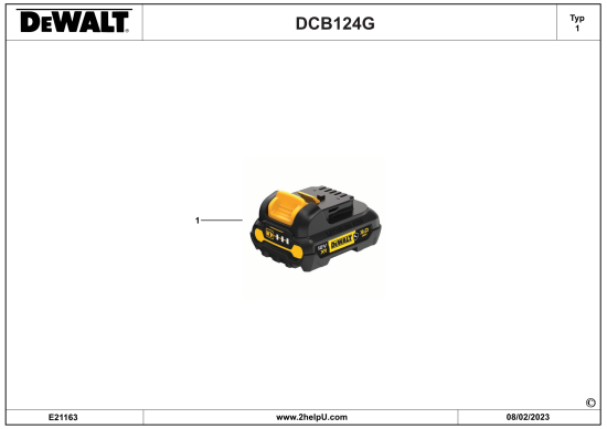 DEWALT Ersatzteile BATTERIE DCB124G Typ: 1 XJ