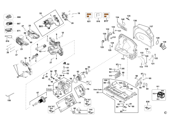 DEWALT Ersatzteile AKKU HANDKREISSÄGE DCS520B Typ: 2 QU