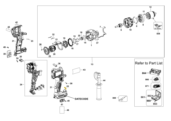 DEWALT Ersatzteile AKKU-BOHRMASCHINE DCD991NT Typ: 2 XJ