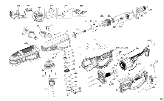 DEWALT Ersatzteile DCD470B Typ: 1 QUCA