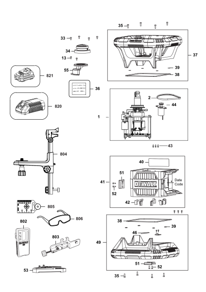 DEWALT Ersatzteile ROTATIONSLASER DCE074D1R Typ: 1 QW