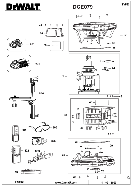 DEWALT Ersatzteile ROTATIONSLASER DCE079D1R Typ: 1 QW
