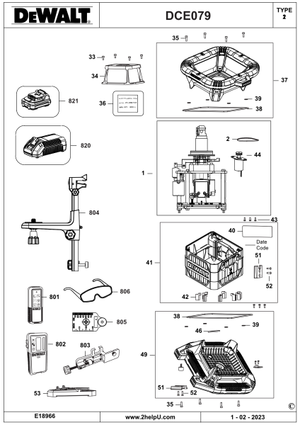 DEWALT Ersatzteile ROTATIONSLASER DCE079D1R Typ: 2 QW