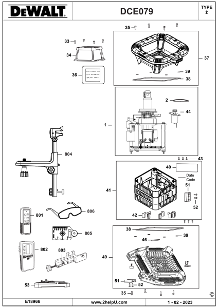 DEWALT Ersatzteile ROTATIONSLASER DCE079NR Typ: 2 XJ