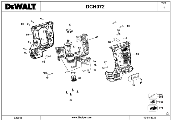 DEWALT Ersatzteile AKKU BOHRHAMMER DCH072NT Typ: 1 XJ