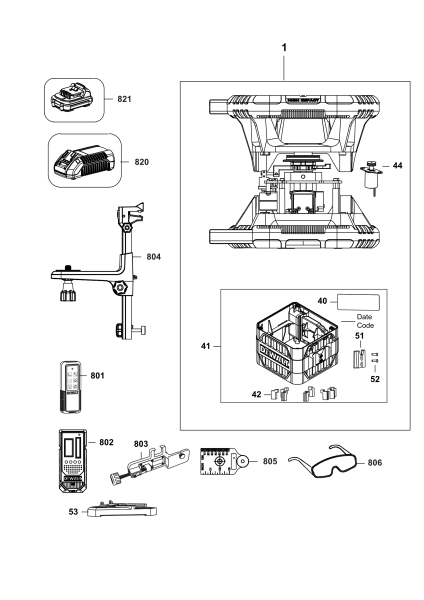 DEWALT Ersatzteile ROTATIONSLASER DCE080D1GS Typ: 1 QW
