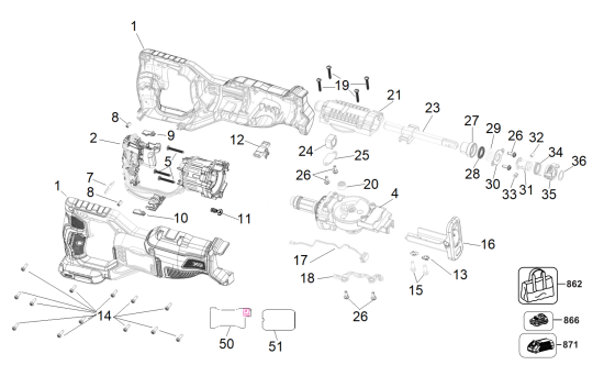 DEWALT Ersatzteile AKKU SÄBELSÄGE DCS382H1 Typ: 1 QU
