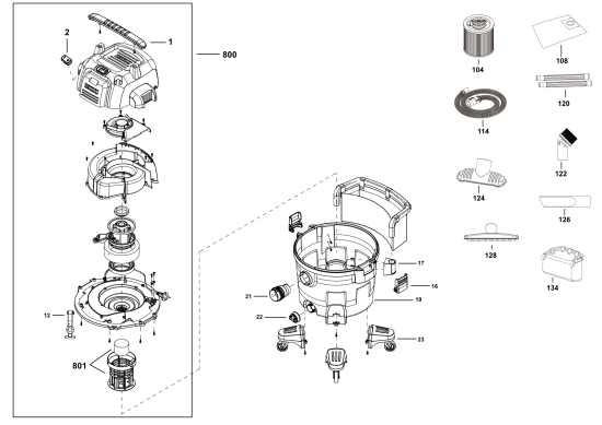 DEWALT Ersatzteile NASSTROCKEN SAUGER DXV34P-QT Typ: 1 QS