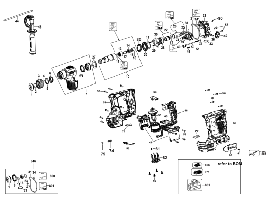 DEWALT Ersatzteile DREHHAMMER DCH072G2 Typ: 1 QU