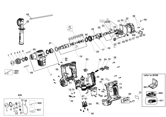 DEWALT Ersatzteile DREHHAMMER DCH172B Typ: 1 QU