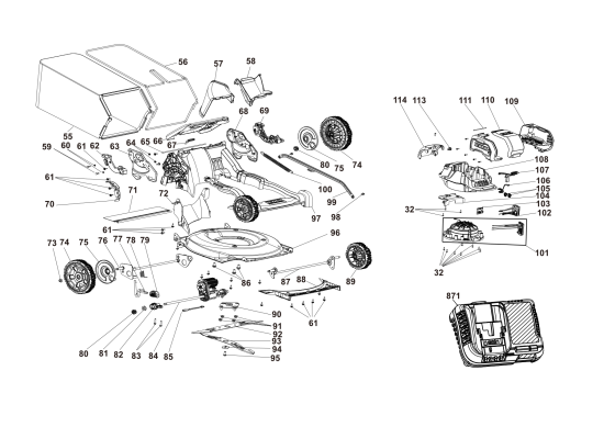 DEWALT Ersatzteile AKKU-RASEMMÄHER DCMWSP650Y2 Typ: 1 QU