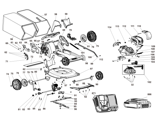 DEWALT Ersatzteile AKKU-RASEMMÄHER DCMWSP650Y2 Typ: 1 QUCA