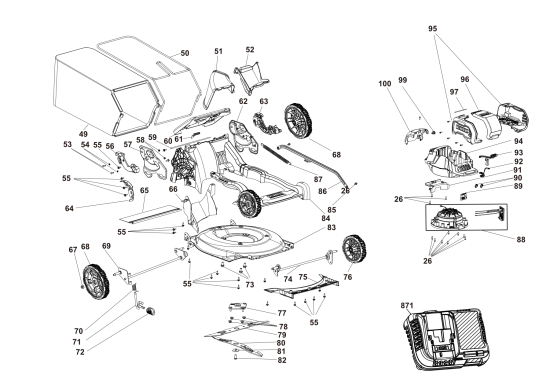 DEWALT Ersatzteile AKKU-RASEMMÄHER DCMWP600X2 Typ: 1 QU